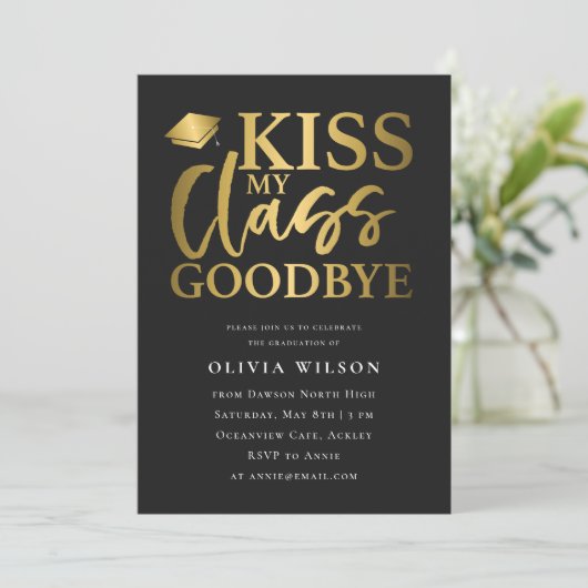 卒業おもしろいタイポグラフィ卒業パーティー写真 招待状 (スタンド正面)