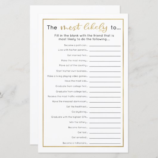 卒業おもしろいパーティーゲーム – 最も可能性が高い… (正面/裏面)