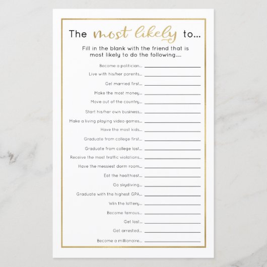 卒業おもしろいパーティーゲーム – 最も可能性が高い… (正面)