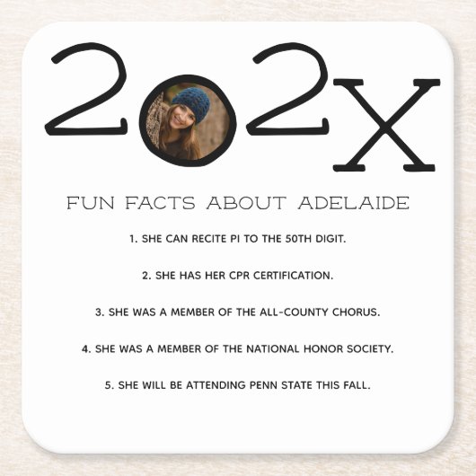 卒業おもしろいファクトカスタムの写真 スクエアペーパーコースター (正面)