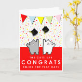 卒業おもしろい猫おめでとう カード (黄色い花)