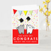 卒業おもしろい猫 カード (黄色い花)