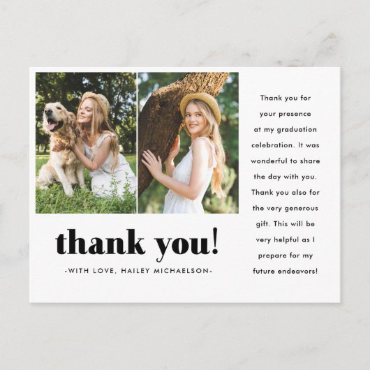 卒業お洒落2枚写真ありがとうはがき ポストカード (正面)