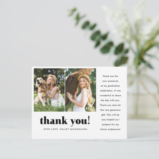 卒業お洒落2枚写真ありがとうはがき ポストカード (スタンド正面)