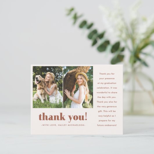 卒業お洒落2枚写真ありがとう ポストカード (スタンド正面)