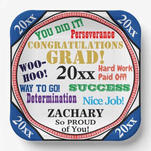 卒業お祝いが学校の色をカスタマイズ ペーパープレート (正面)