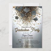 卒業お祝いとキャップ&紙吹雪 しゃれている 招待状 (正面)