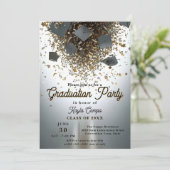 卒業お祝いとキャップ&紙吹雪 しゃれている 招待状 (スタンド正面)