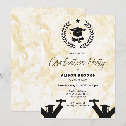 卒業お祝いの背景 招待状 (正面/裏面)