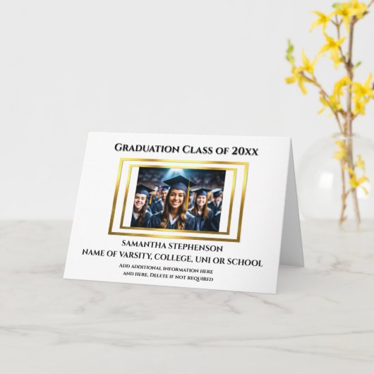卒業お祝いカスタム写真プレーン金ゴールド カード (黄色い花)