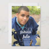 卒業お祝いスターススクリプトフォト 招待状 (正面)