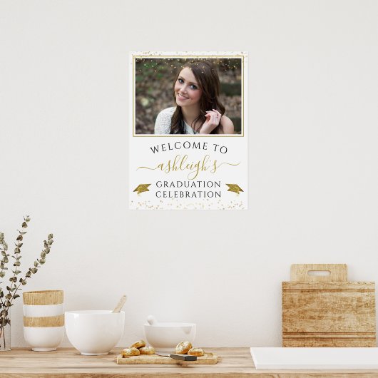 卒業お祝いパーティー金ゴールドグリッターへようこそ ポスター (キッチン)