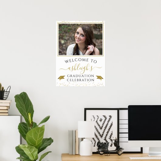 卒業お祝いパーティー金ゴールドグリッターへようこそ ポスター (ホームオフィス)