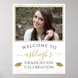 卒業お祝いパーティー金ゴールドグリッターへようこそ ポスター