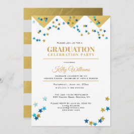卒業お祝いパーティー、金ゴールド、名前、 招待状