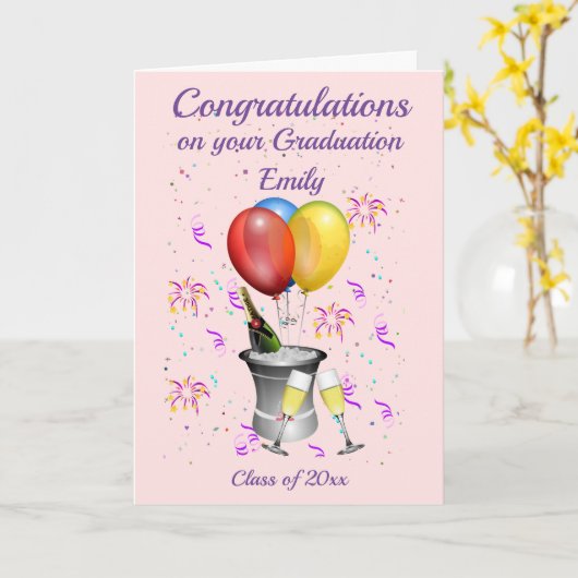 卒業お祝いピンク カード (黄色い花)