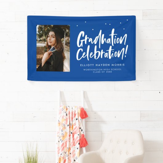 卒業お祝いブルーの卒業パーティー写真 横断幕 (インサイチュ)