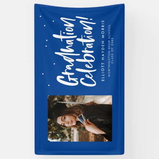 卒業お祝いブルーの卒業パーティー写真 横断幕 (縦)