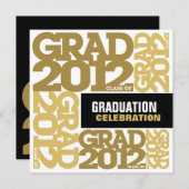 卒業お祝い招待状2012金ゴールド3 招待状 (正面/裏面)