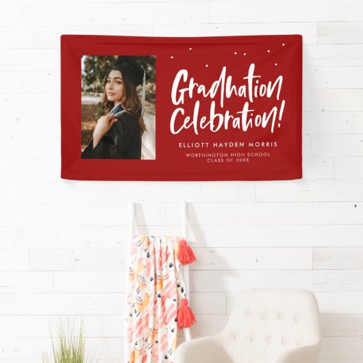 卒業お祝い赤い手書きの卒業生 横断幕 (インサイチュ)