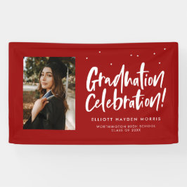 卒業お祝い赤い手書きの卒業生 横断幕