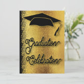 卒業お祝いGradパーティーフェイク金ゴールドモダン 招待状 (スタンド正面)