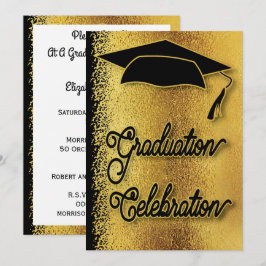 卒業お祝いGradパーティーフェイク金ゴールドモダン 招待状