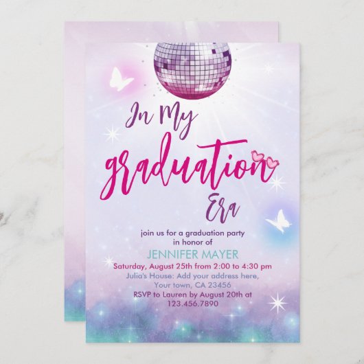 卒業した私の時代の紫の音楽卒業 招待状 (正面/裏面)