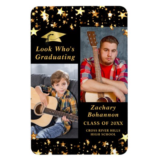 卒業した黒星の金ゴールド写真 マグネット (縦)