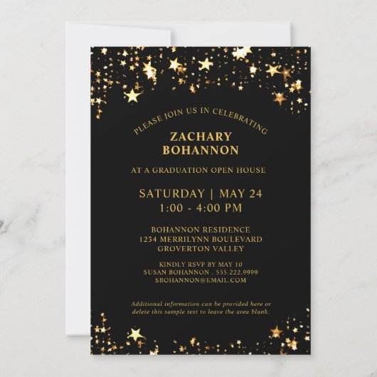 卒業した黒星の金ゴールド写真 招待状 (裏面)