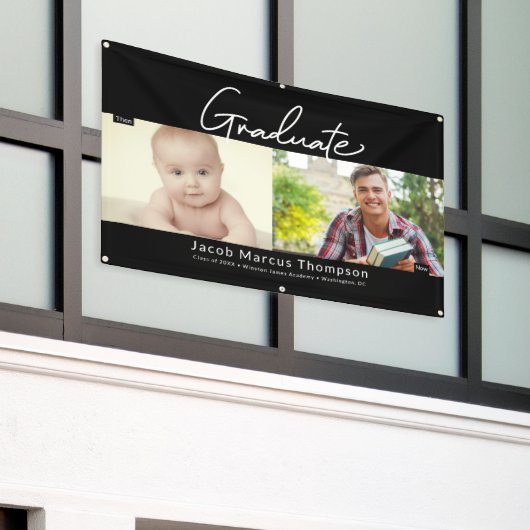 卒業して今の男性の卒業生の写真カスタム写真 横断幕 (ビルの外側)