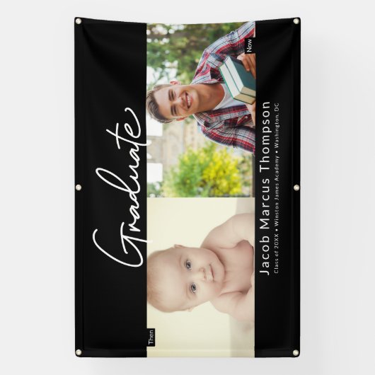 卒業して今の男性の卒業生の写真カスタム写真 横断幕 (縦)