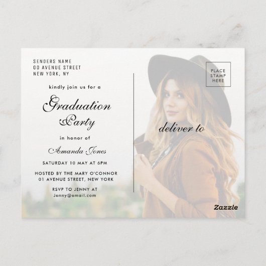 卒業する | はっきりしたタイポグラフィ卒業招待状 ポストカード (裏面)