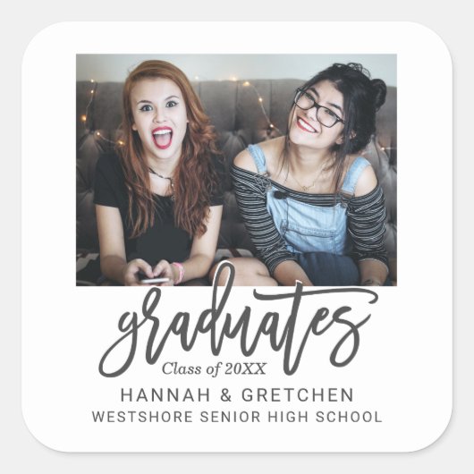 卒業と写真の組み合わせ スクエアシール (正面)