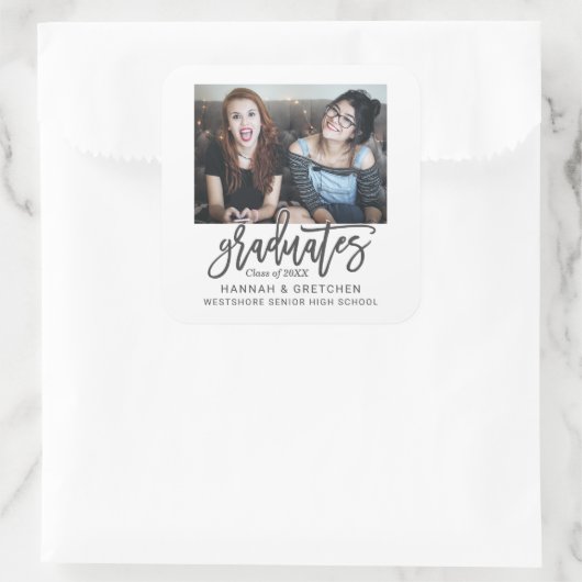 卒業と写真の組み合わせ スクエアシール (バッグ)