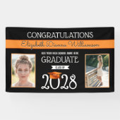 卒業と赤のカラー、黒とオレンジ 横断幕 (横)