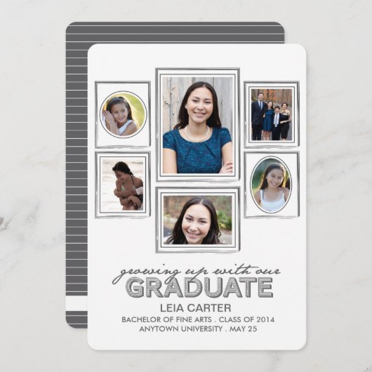 卒業のお知らせを子供と一緒に 案内状 (正面/裏面)