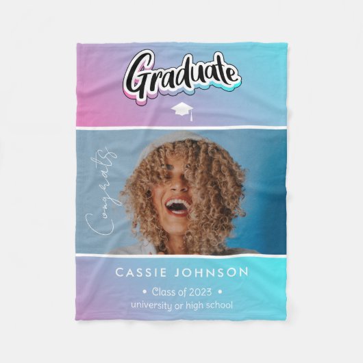 卒業のお知らせ フリースブランケット (正面)