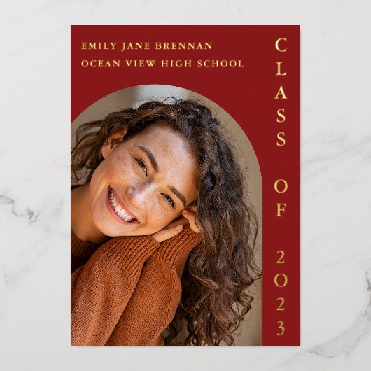 卒業のお知らせ　写真入りカード 箔招待状 (正面)