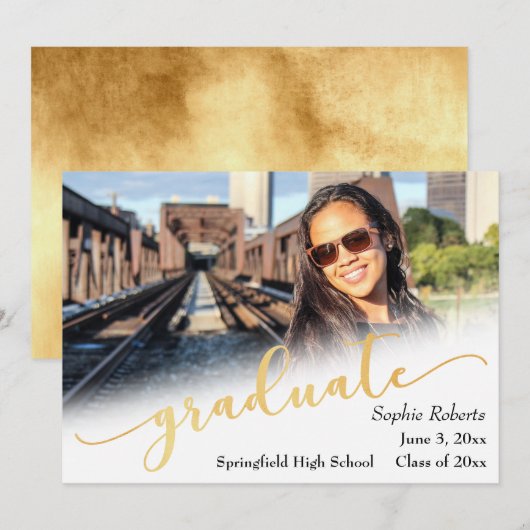 卒業のお知らせ　写真＆疑似金箔付き 案内状 (正面/裏面)