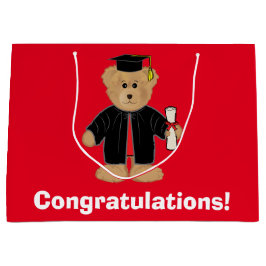 卒業のお祝いのテディー・ベア ラージペーパーバッグ