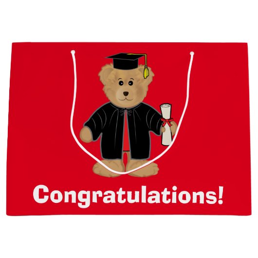 卒業のお祝いのテディー・ベア ラージペーパーバッグ (正面)