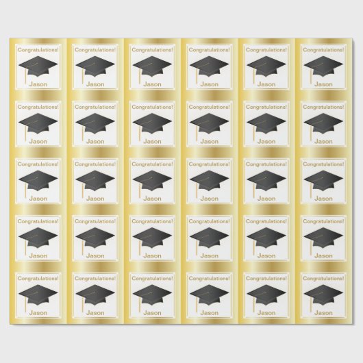 卒業のお祝いの金ゴールドのパーソナライズな覆い ラッピングペーパー (フラット)