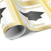 卒業のお祝いの金ゴールドのパーソナライズな覆い ラッピングペーパー (ロールコーナー)