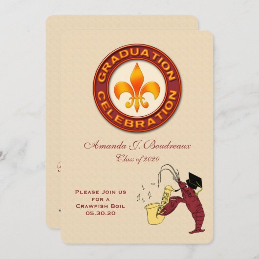 卒業のお祝いのCrawfishの沸騰パーティー 招待状 (正面/裏面)