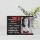 卒業のオープンハウスのレトロの渦巻のネオン赤い招待 招待状 (スタンド正面)