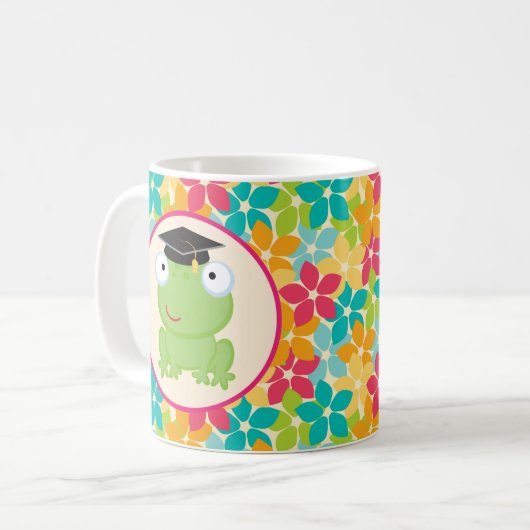 卒業のカエルの卒業生のギフトのアイディア コーヒーマグカップ (正面左)
