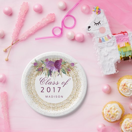 卒業のグリッターの水彩画の花の金ゴールドの紙吹雪 ペーパープレート (パーティー)