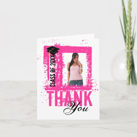卒業のサンキューカードは写真のピンクを加えます サンキューカード (正面)