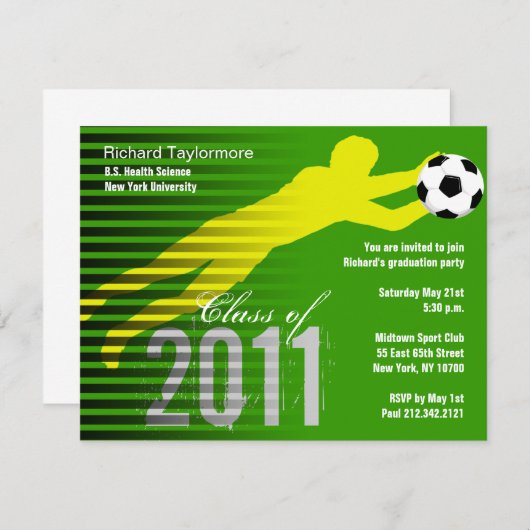 卒業のスポーツのパーティの招待状のサッカー 招待状 (正面/裏面)